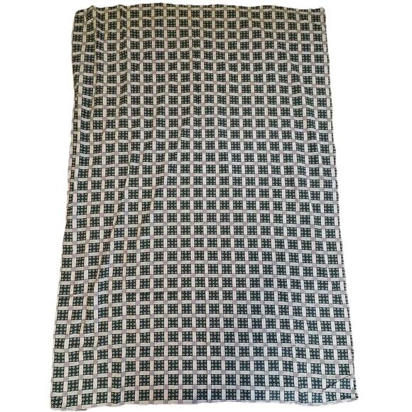 Fabric Navy Blue Green Flowers Check Mod Schwartz Liebman Textiles Vintage Retro - Picture 7 of 8